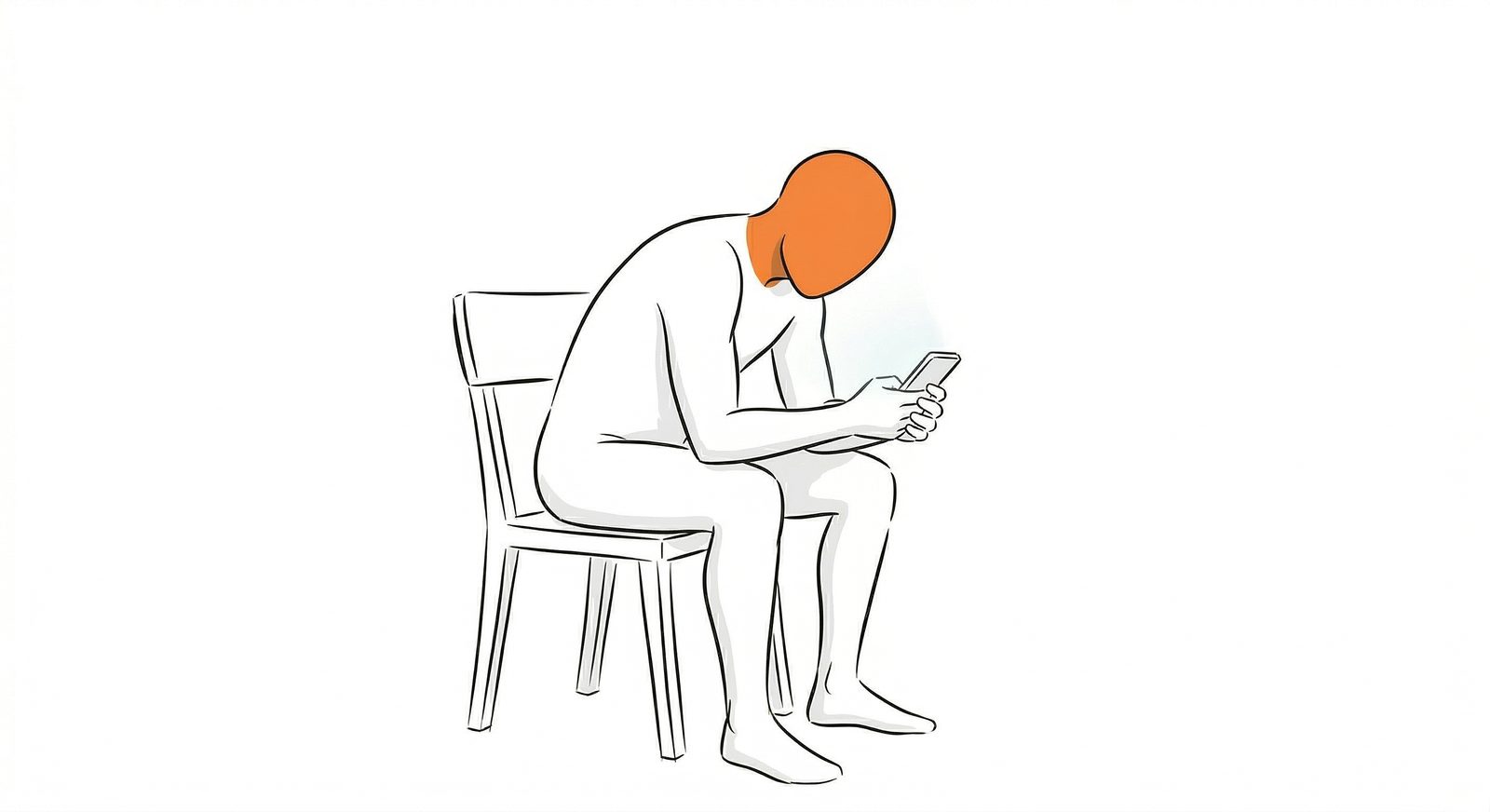 Father sitting on a chair, hunched forward, looking at his phone - researching signs of his daughter's first period.