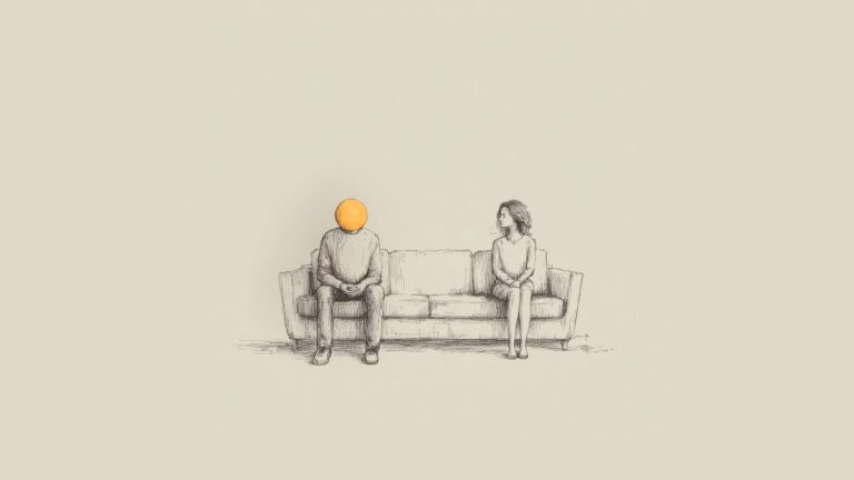 Couple at kitchen table during a recurring argument - the hidden cause of recurring arguments