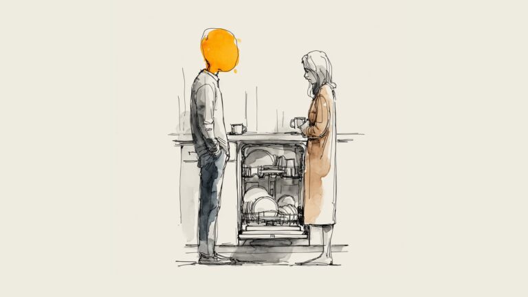 A couple standing apart in the kitchen - staying steady when she pulls away