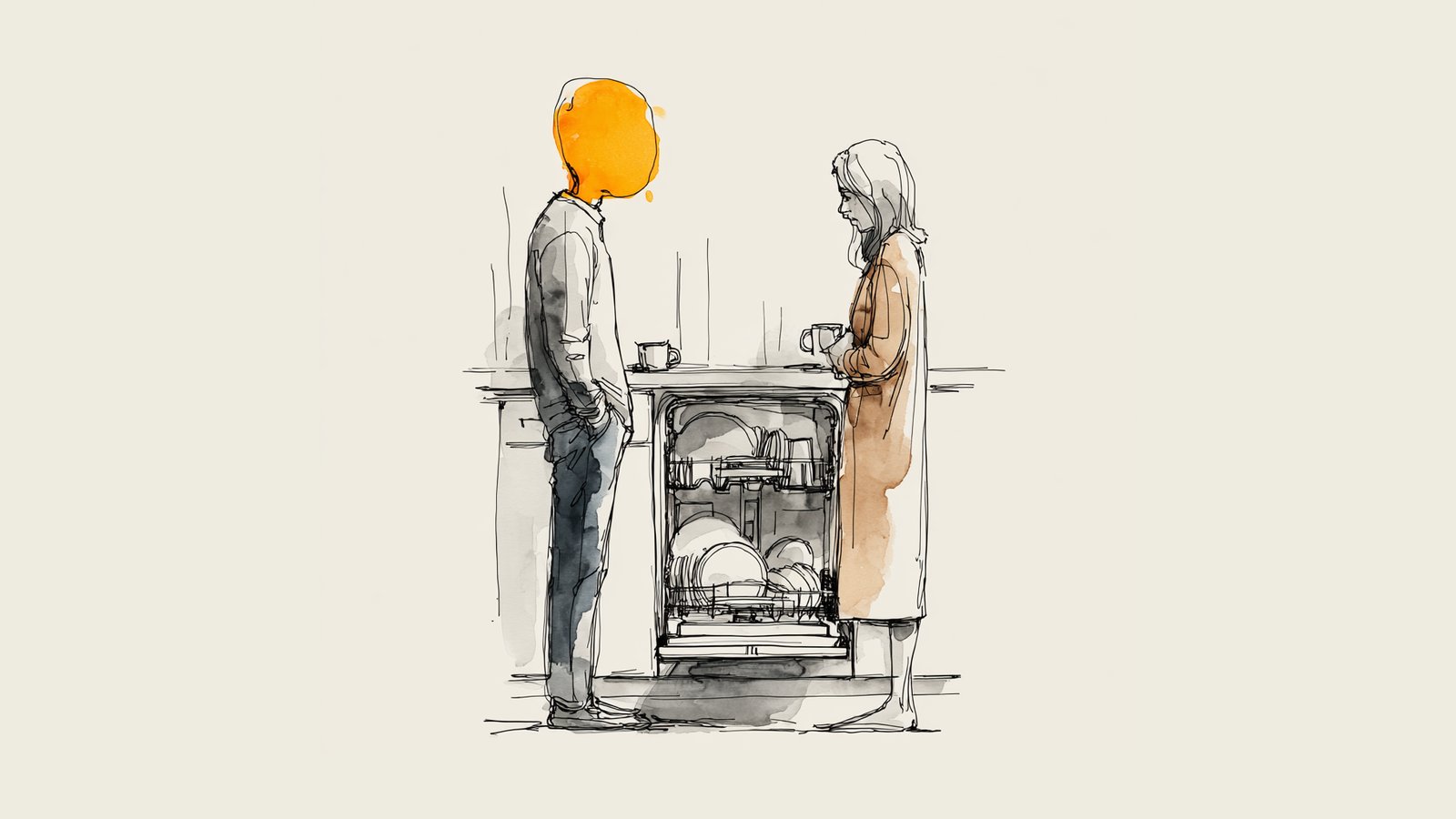 A couple standing apart in the kitchen - staying steady when she pulls away