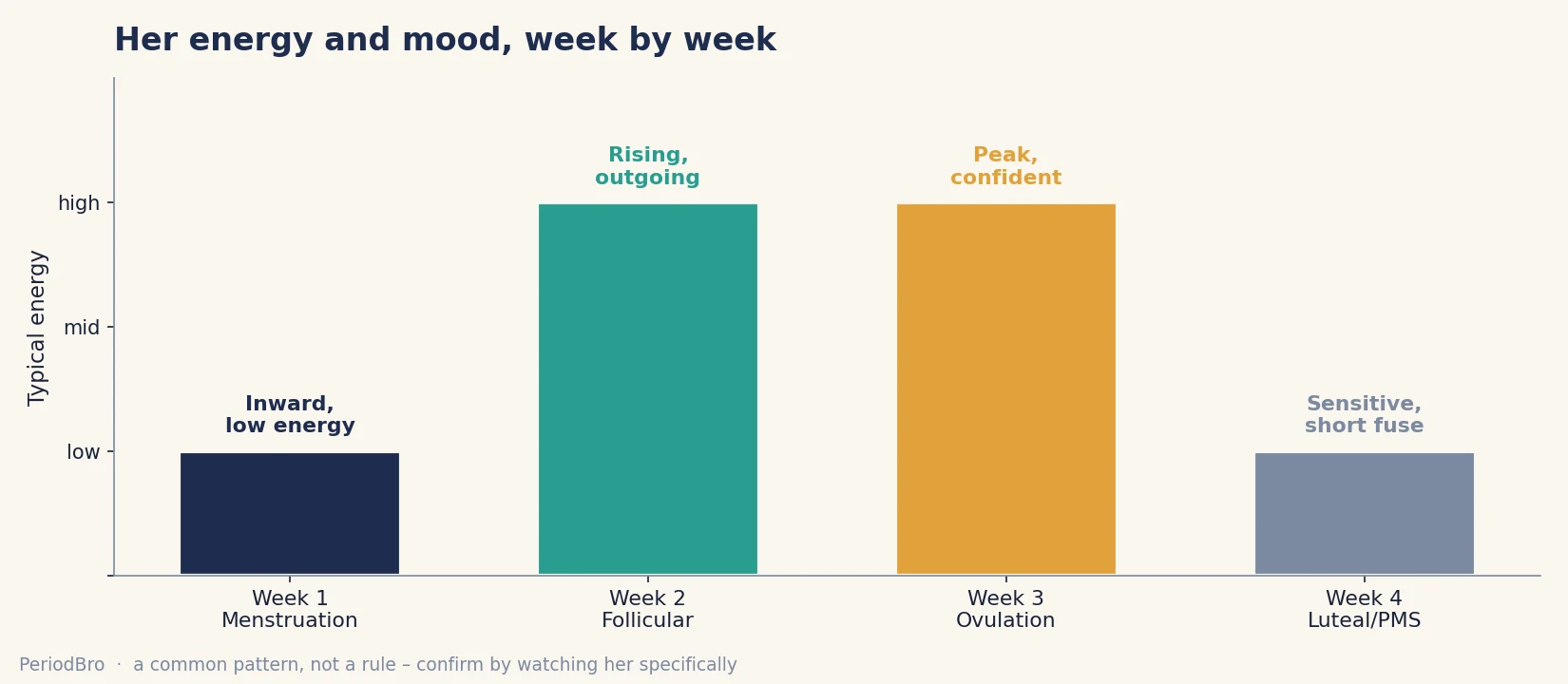 menstrual cycle guide for men - energy and mood week by week