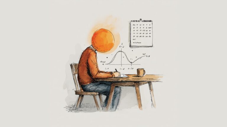 A man at a desk sketching a rising cycle curve, illustrating what is the follicular phase and its rising energy.