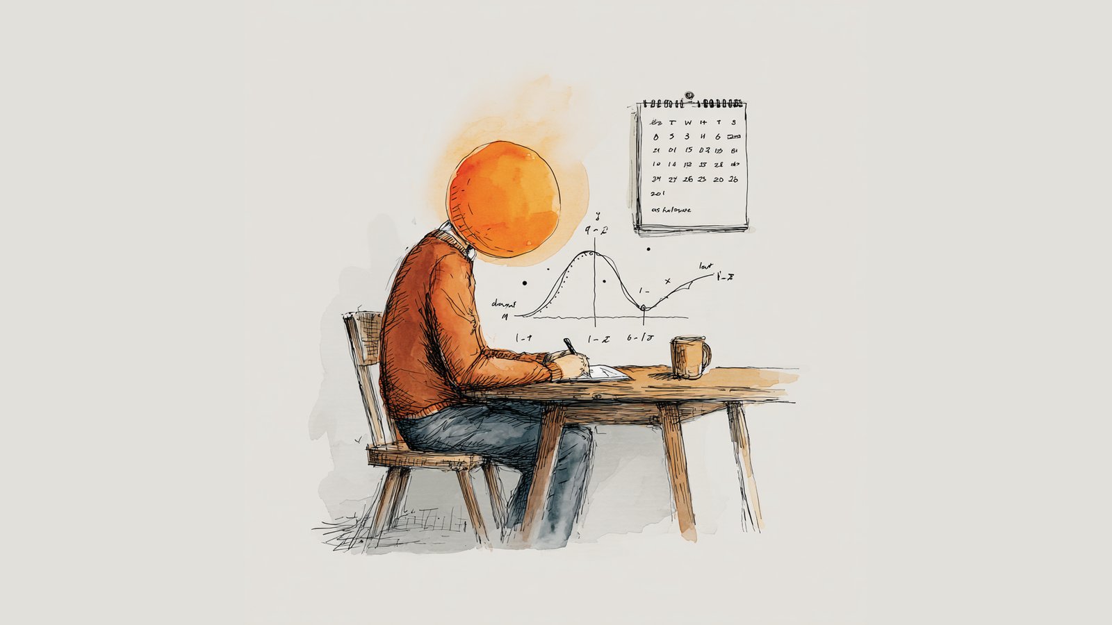 A man at a desk sketching a rising cycle curve, illustrating what is the follicular phase and its rising energy.