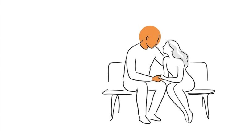 A couple sitting together in conversation, illustrating healthy cycle tracking in a relationship.