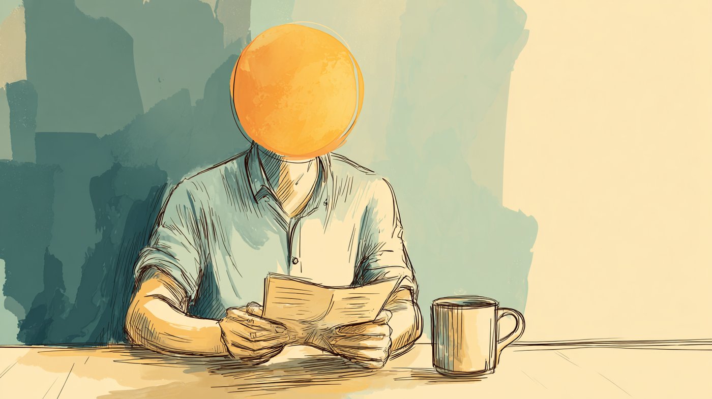 A dad at the kitchen table reading about period basics