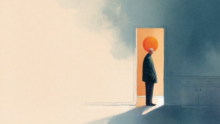 A father pausing in a doorway before learning the period terms for dads