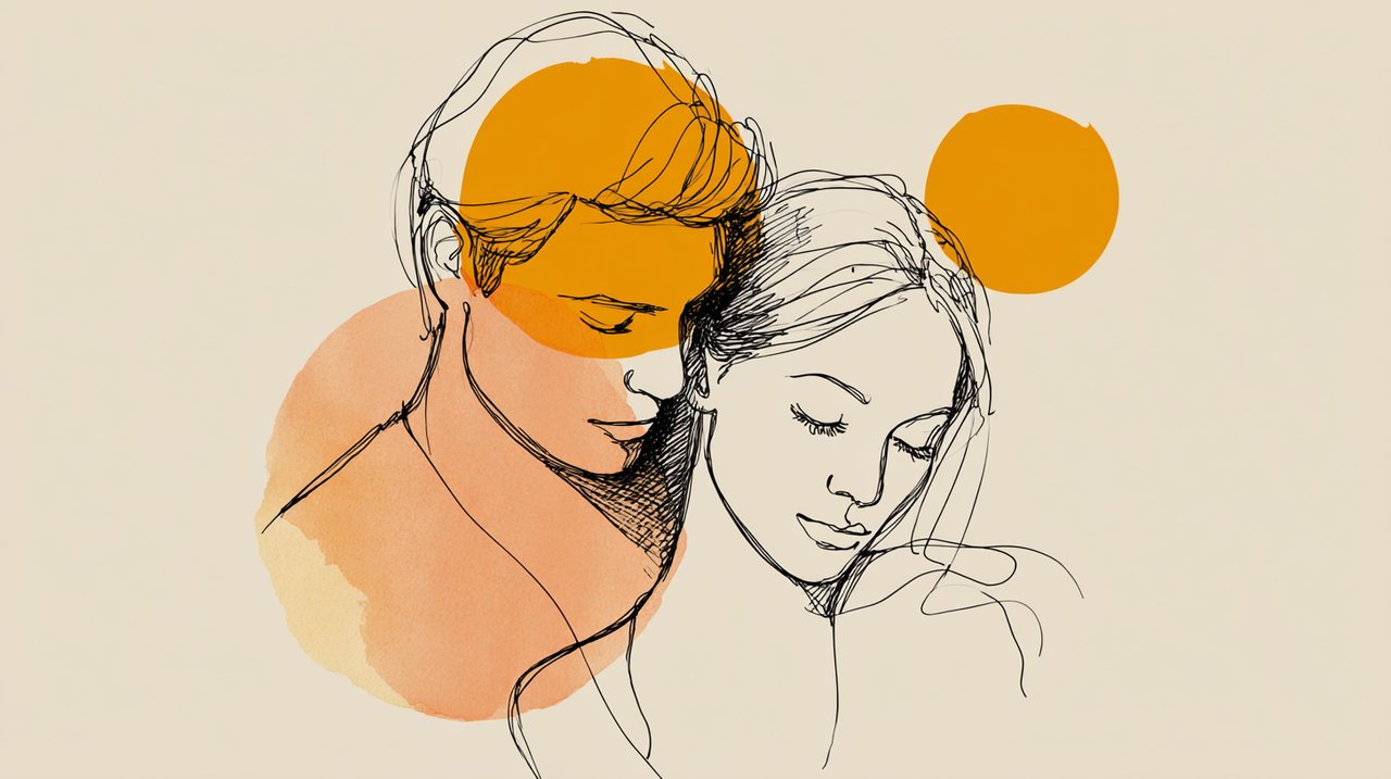A couple resting their heads together, steady and unhurried through an uncertain moment
