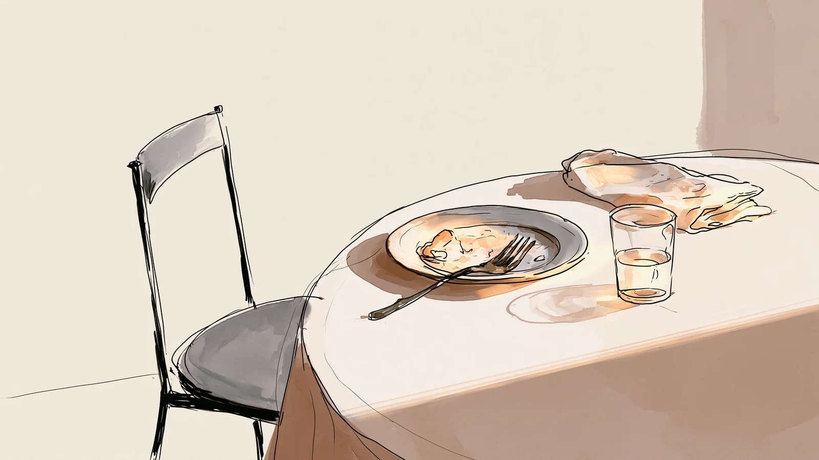 A barely-touched dinner left at the table during a bout of period nausea
