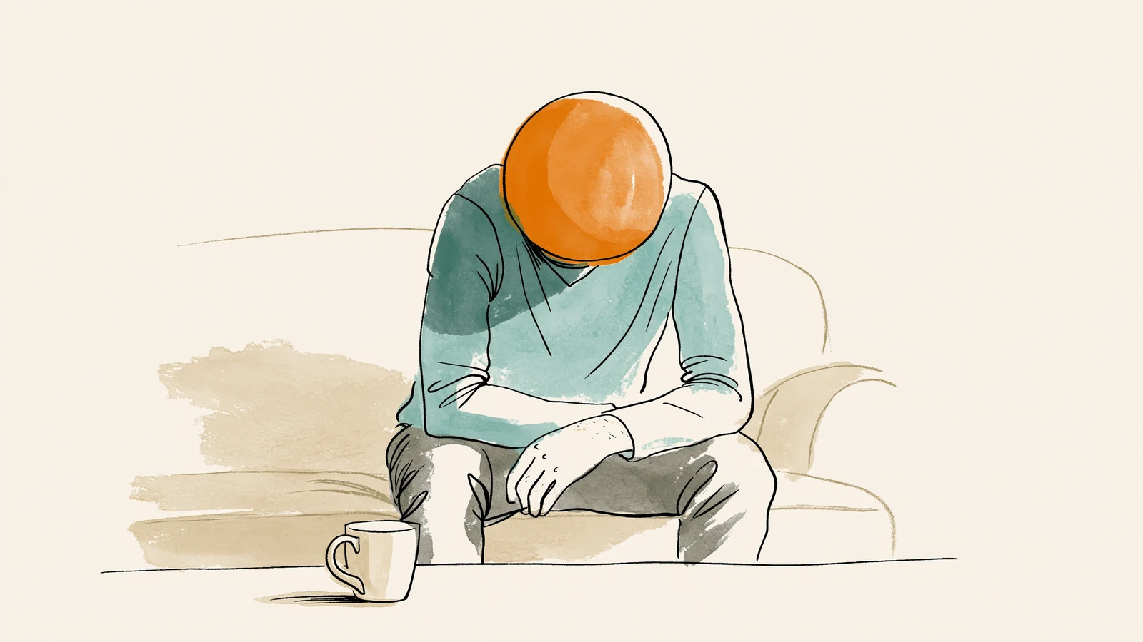 A partner sitting calmly, taking her period nausea at face value