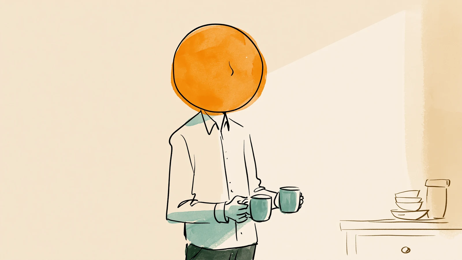 A partner offering a mug instead of quizzing her about her period nausea