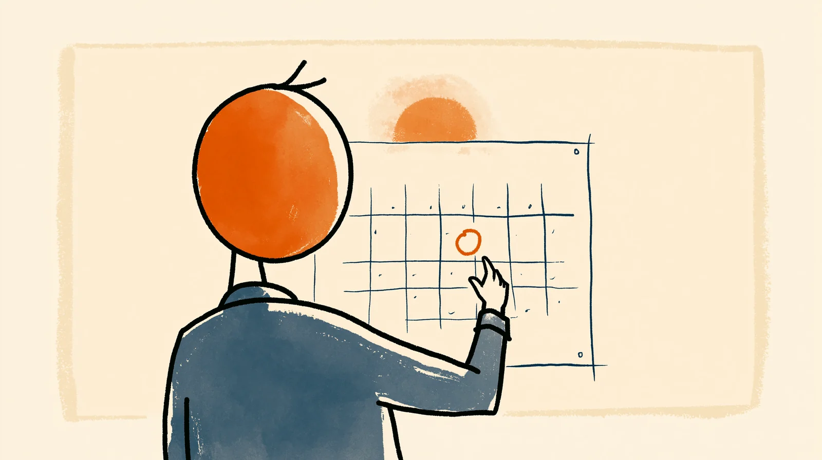 A man marking a day on a wall calendar to track the period flu pattern in his partners cycle