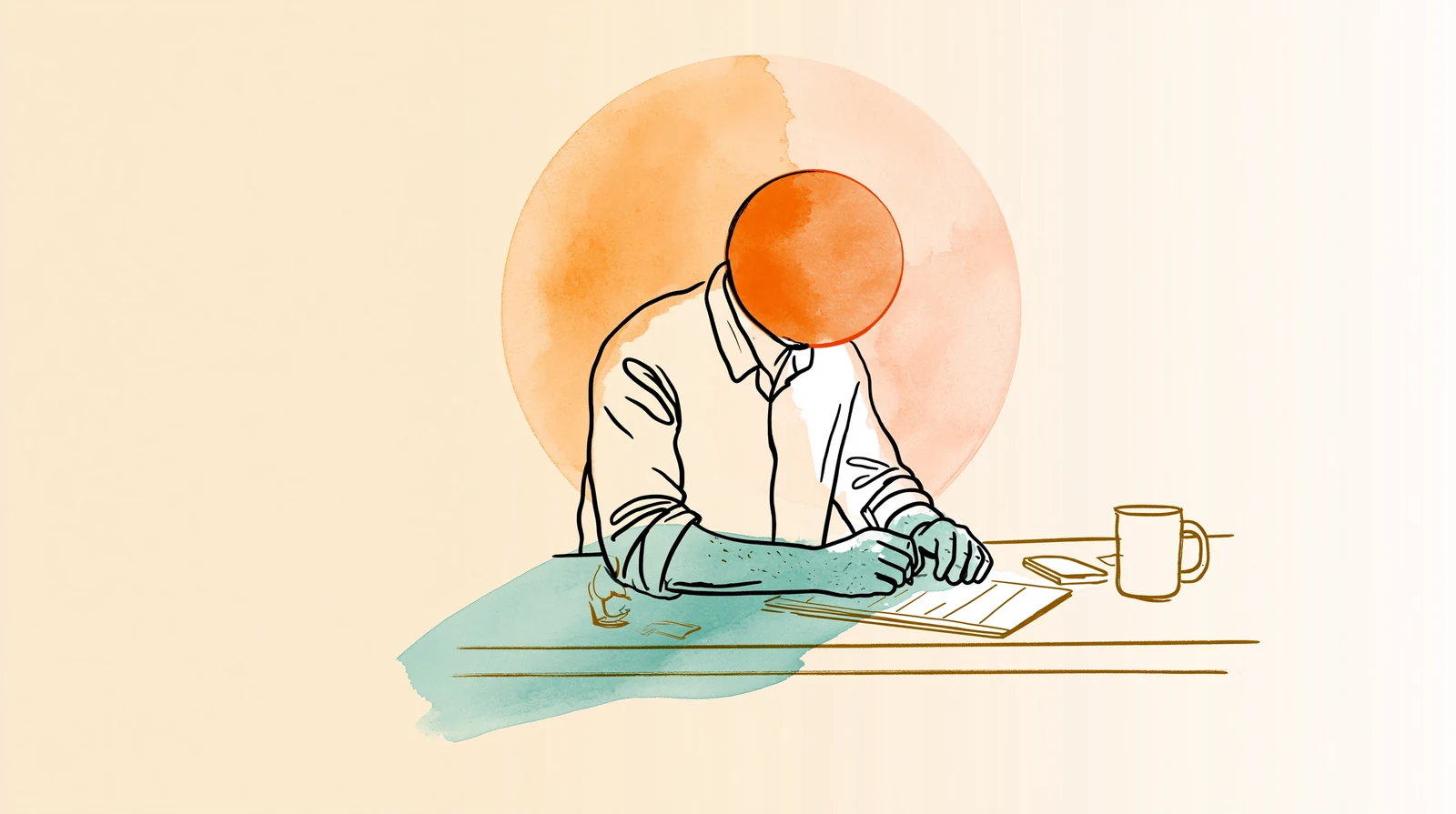 Faceless man writing on a shared planner to carry the mental load during period brain fog