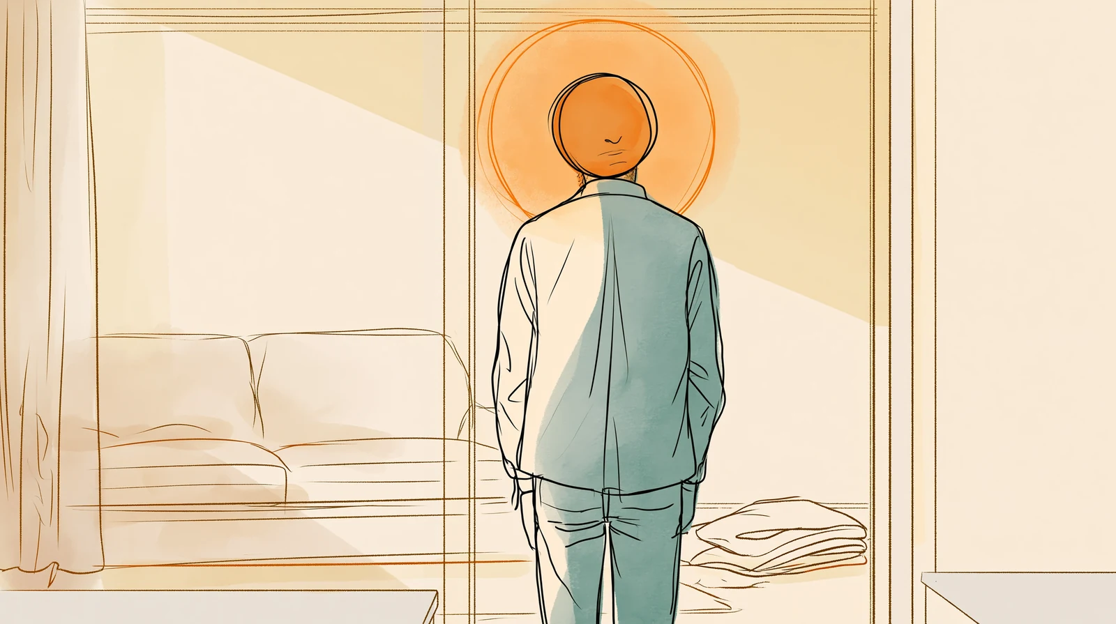A man in a doorway quietly working out how to support his girlfriend on her period