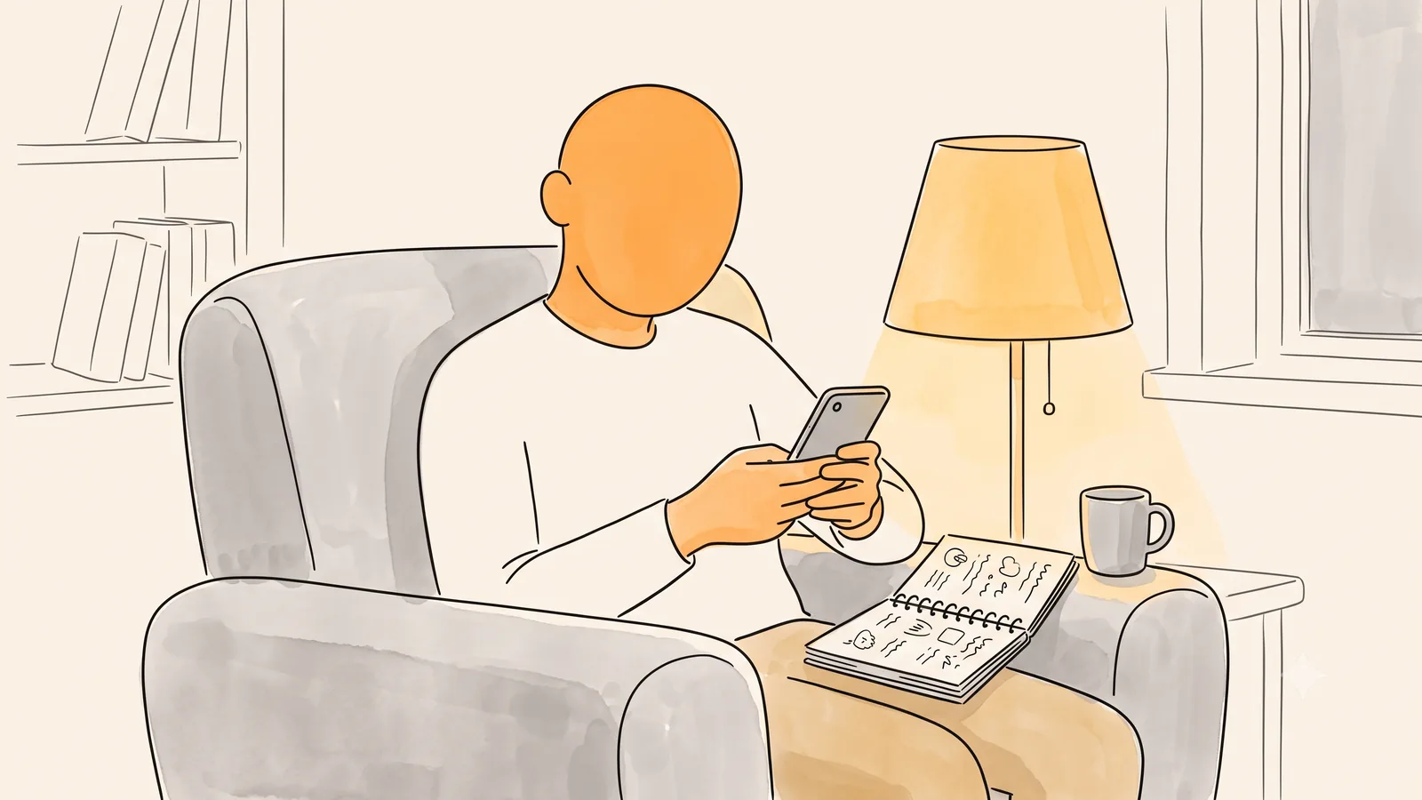 A father reading up on period products at night, preparing before his daughter needs him