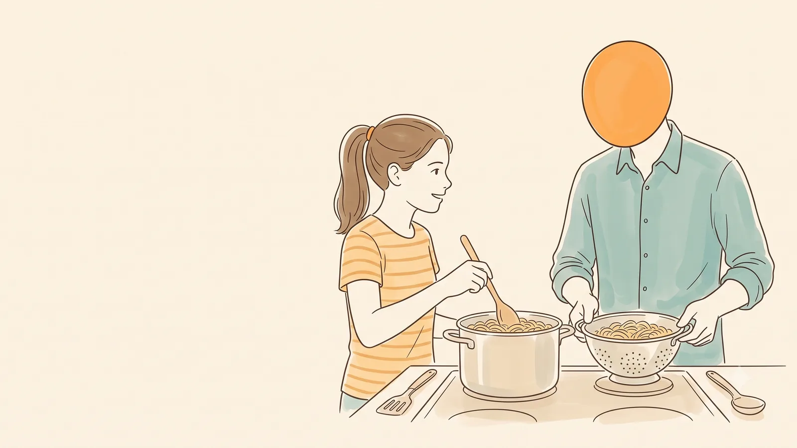 A single dad and his teenage daughter cooking together, the kind of side-by-side moment where hard topics get easy