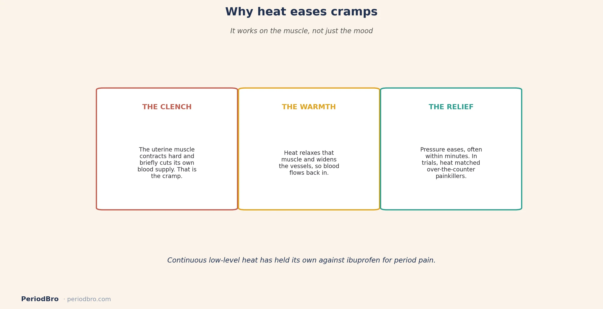 How heat eases period cramps: warmth relaxes the uterine muscle and restores blood flow