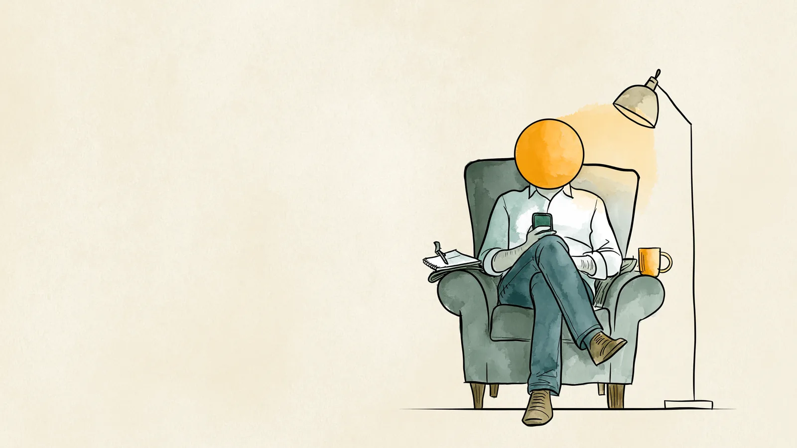 talk to your son about periods: a father reading up on his phone in an armchair at night