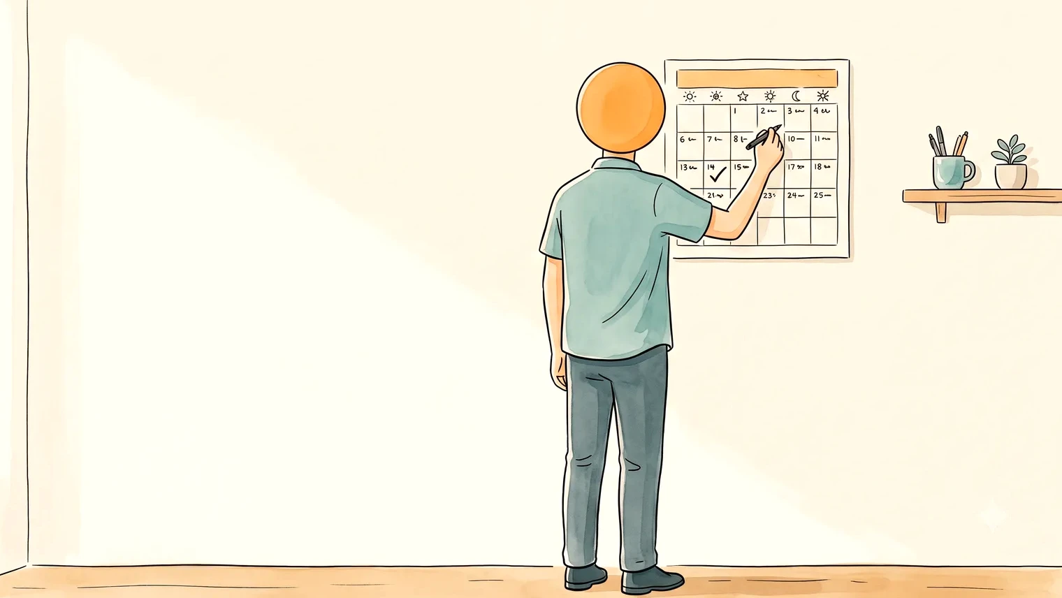Partner checking a calendar of irregular periods with PCOS