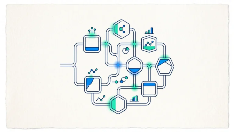 Line-art illustration of a man checking a cycle tracking app on his phone at his desk in the morning