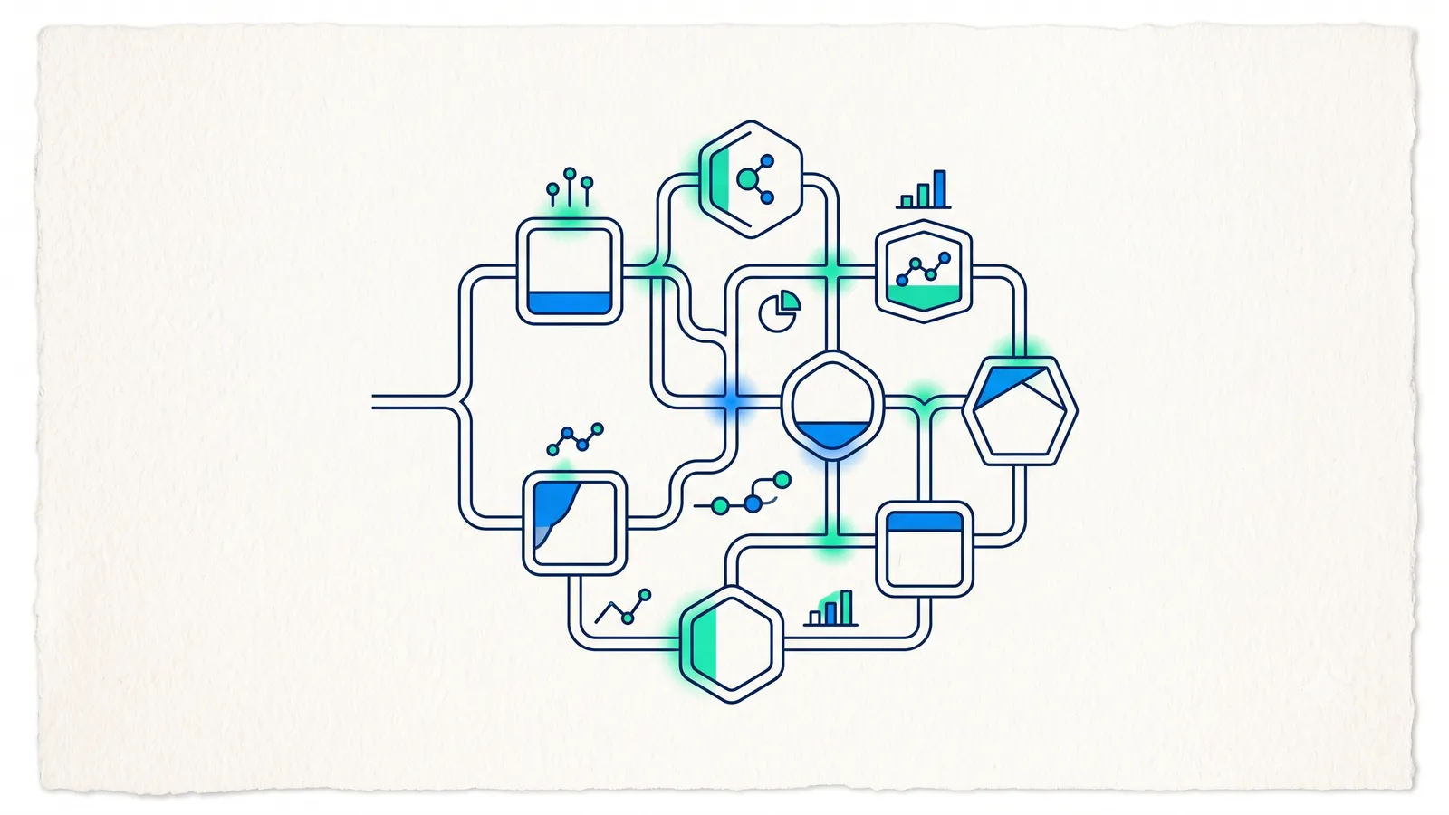 Line-art illustration of a man checking a cycle tracking app on his phone at his desk in the morning