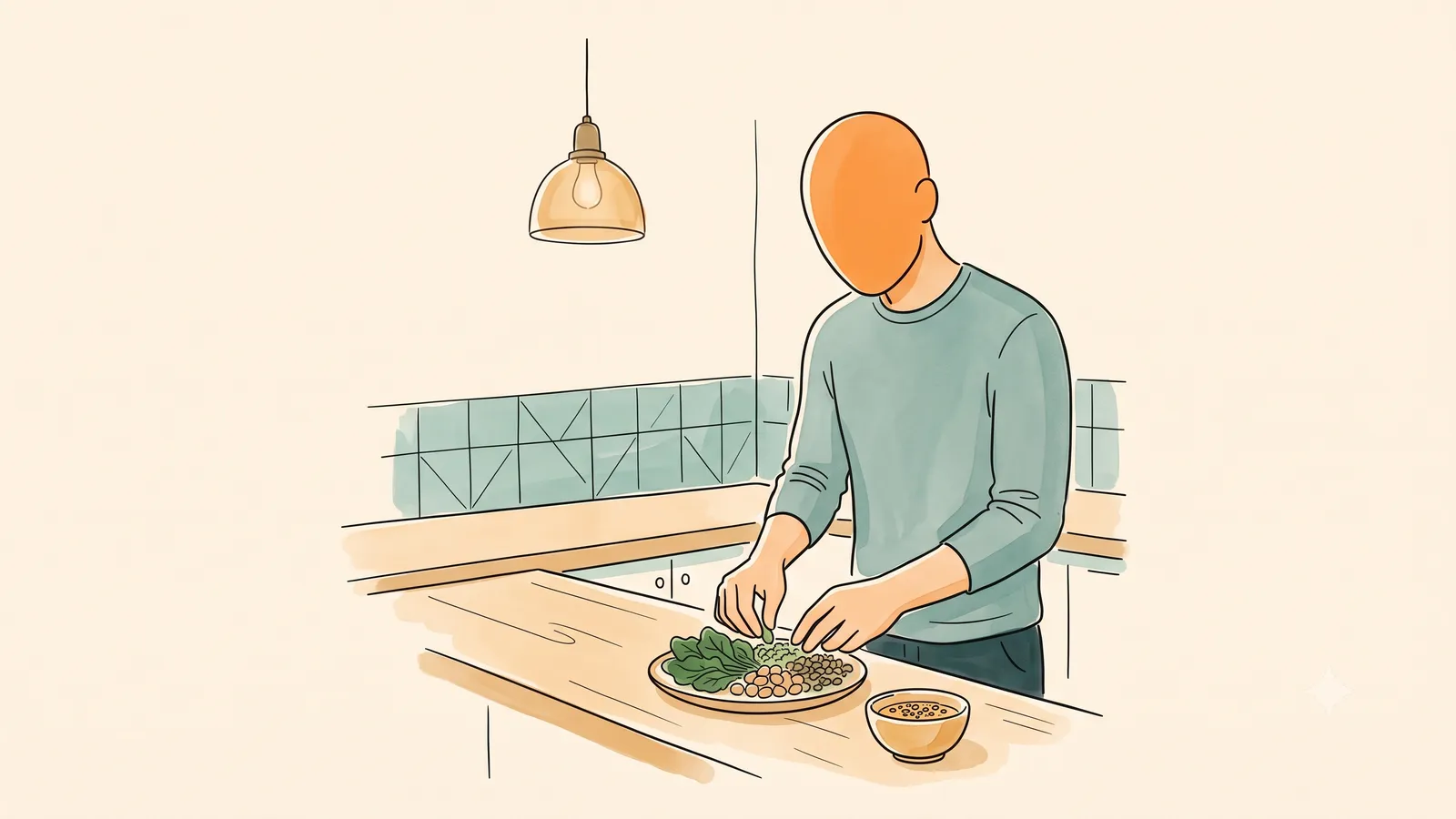A man quietly making tea at the kitchen counter as part of a supportive routine