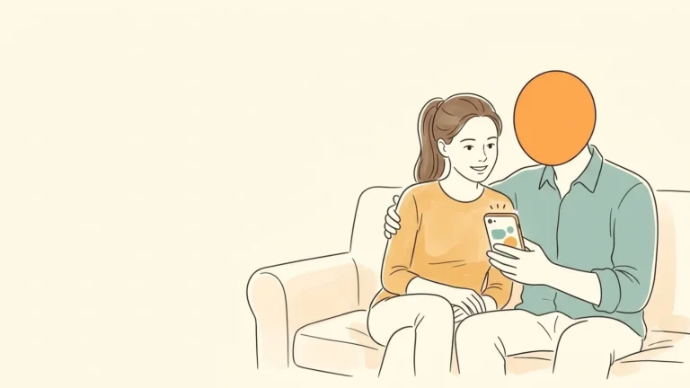 Cycle tracking for partners: a couple looking at one phone together on the couch