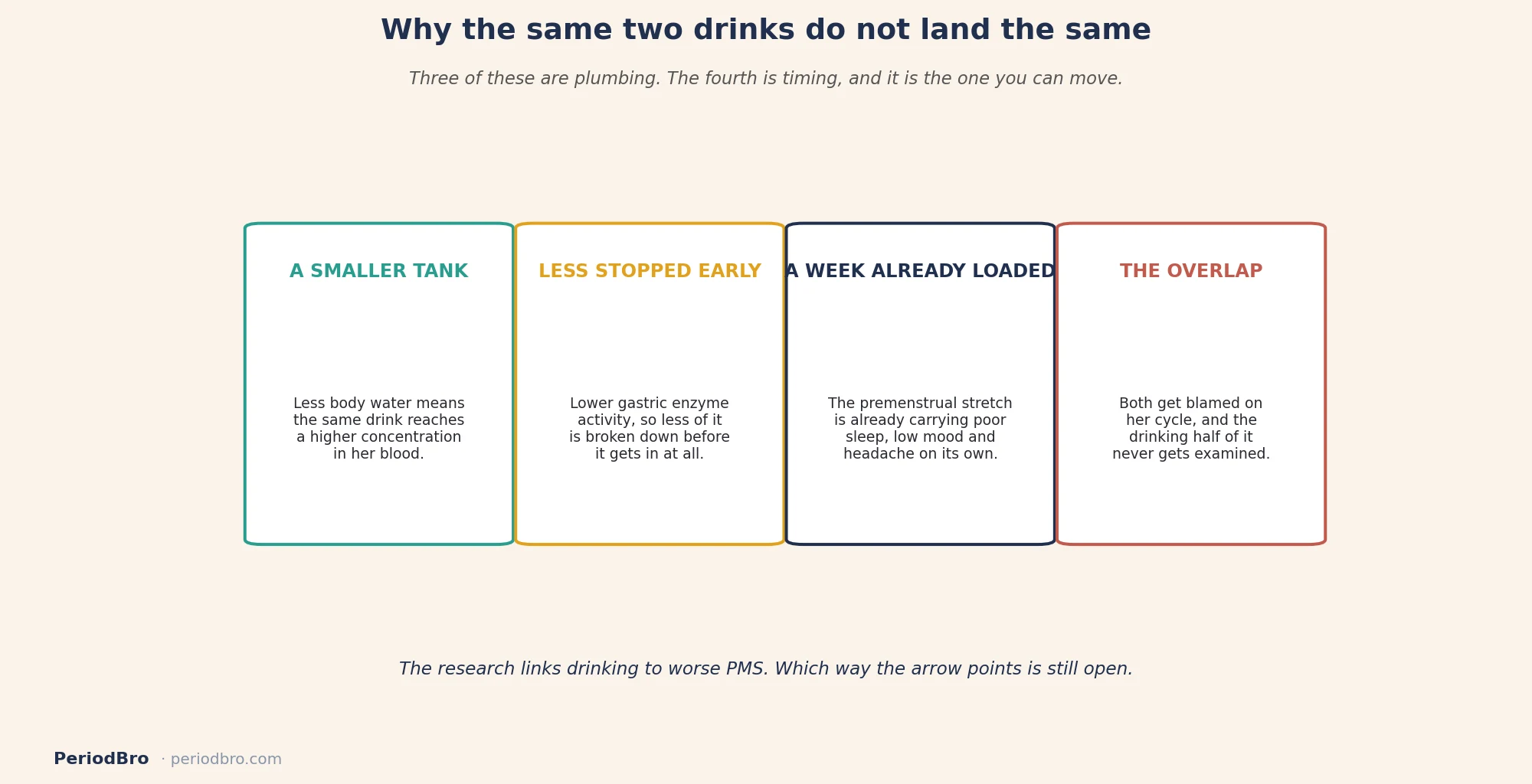 Alcohol and her period: why the same drink reaches a higher blood level and lands on a loaded week