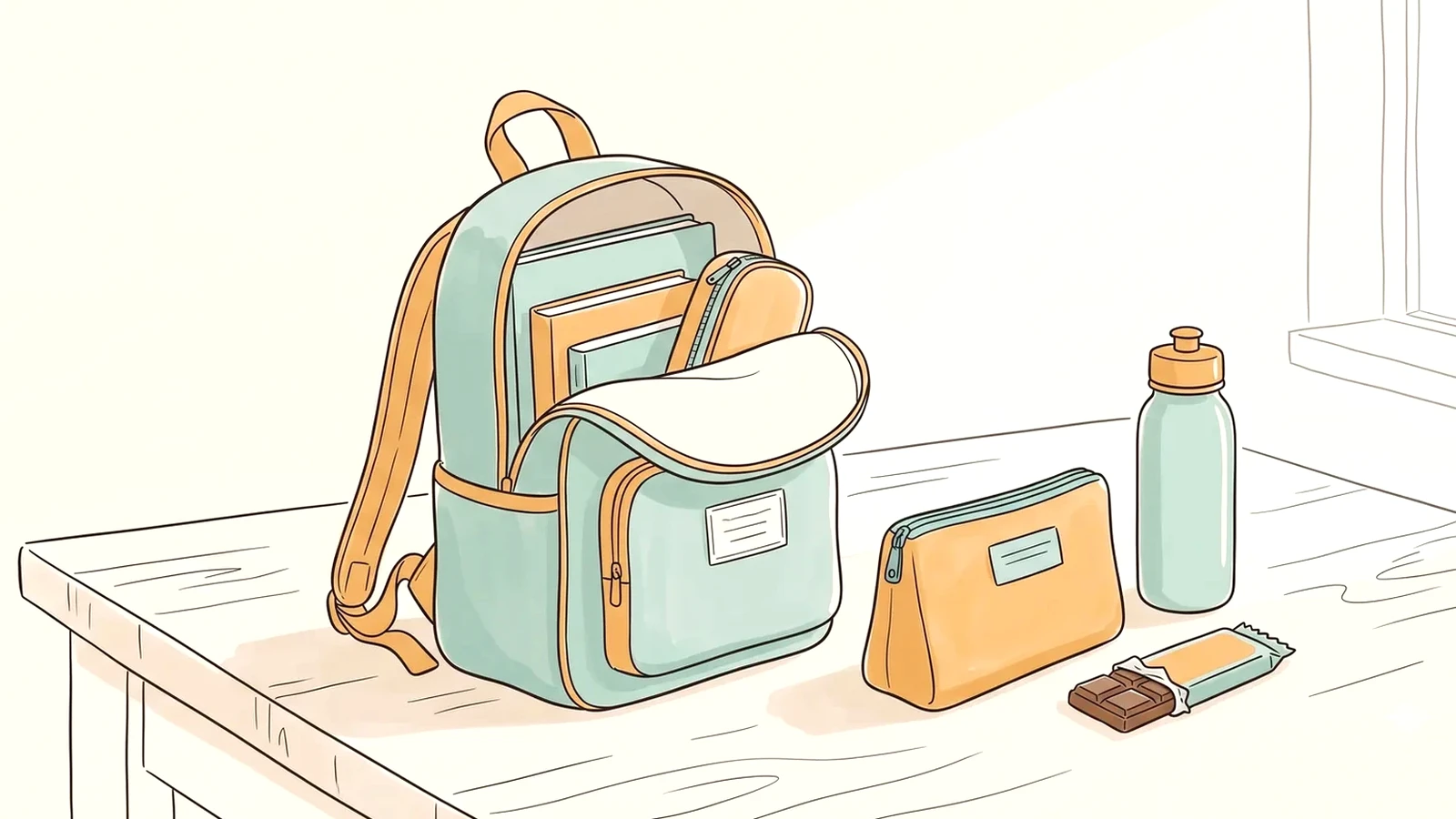 teen athlete missed periods: a kit bag, water bottle and snack on a bench