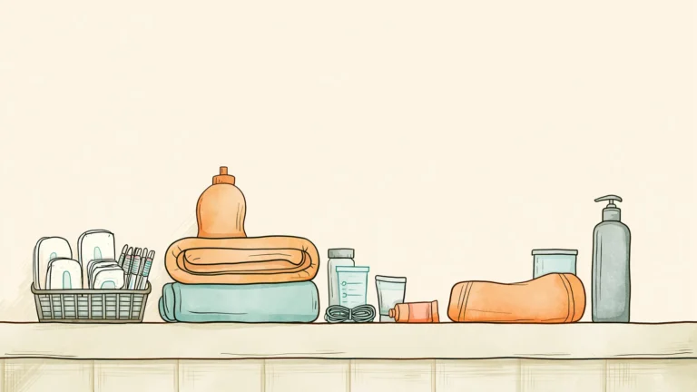 Bathroom shelf of supplies, the months of a period after stopping birth control
