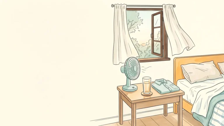 Bedroom window and fan on a still night, illustrating asthma worse before her period