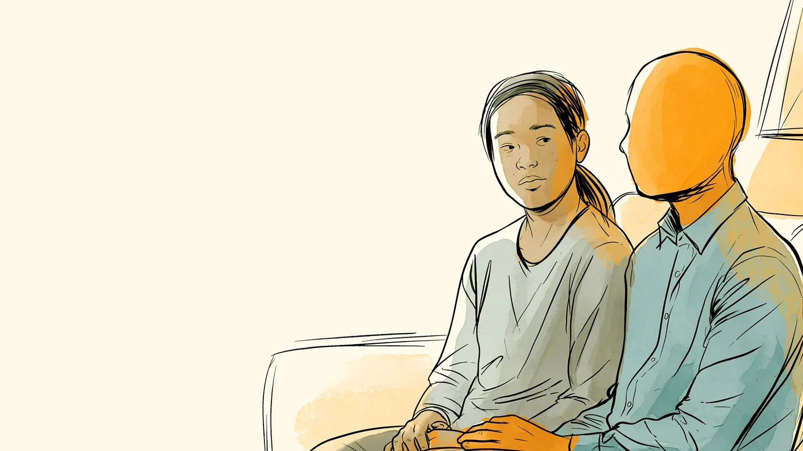 Partner listening on the couch after a doctor dismissed her period pain