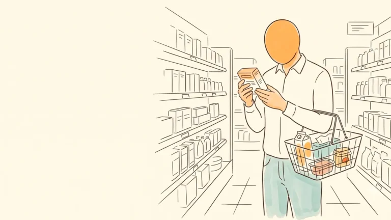 Dad reading an absorbency label in the aisle before a daughter first tampon