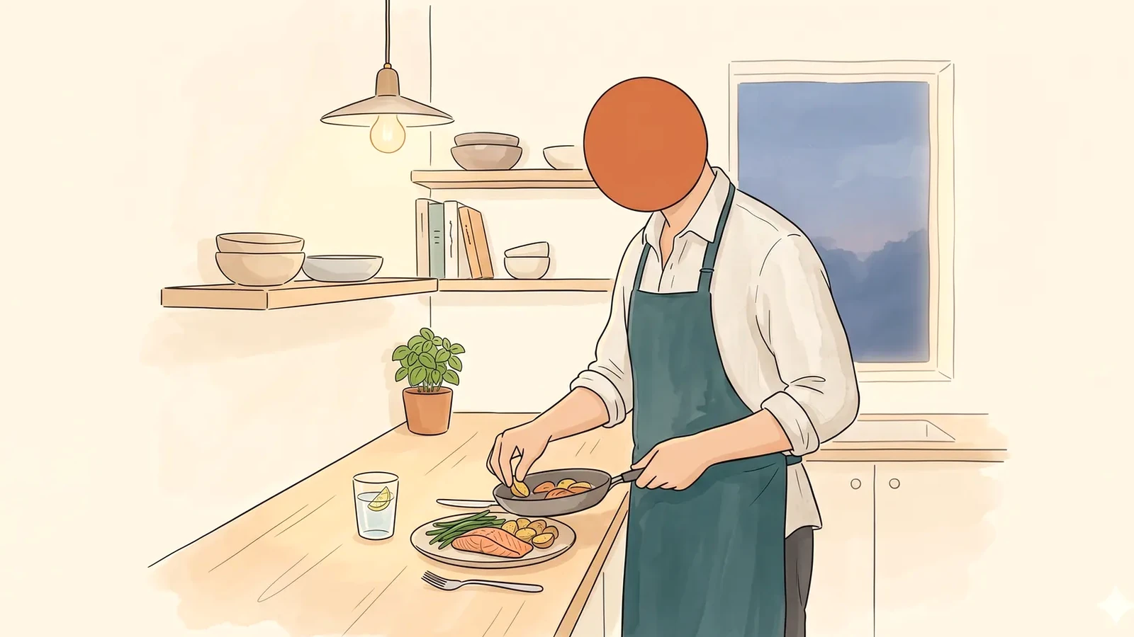 Iron deficiency from heavy periods: a partner cooking an iron-rich meal in the kitchen