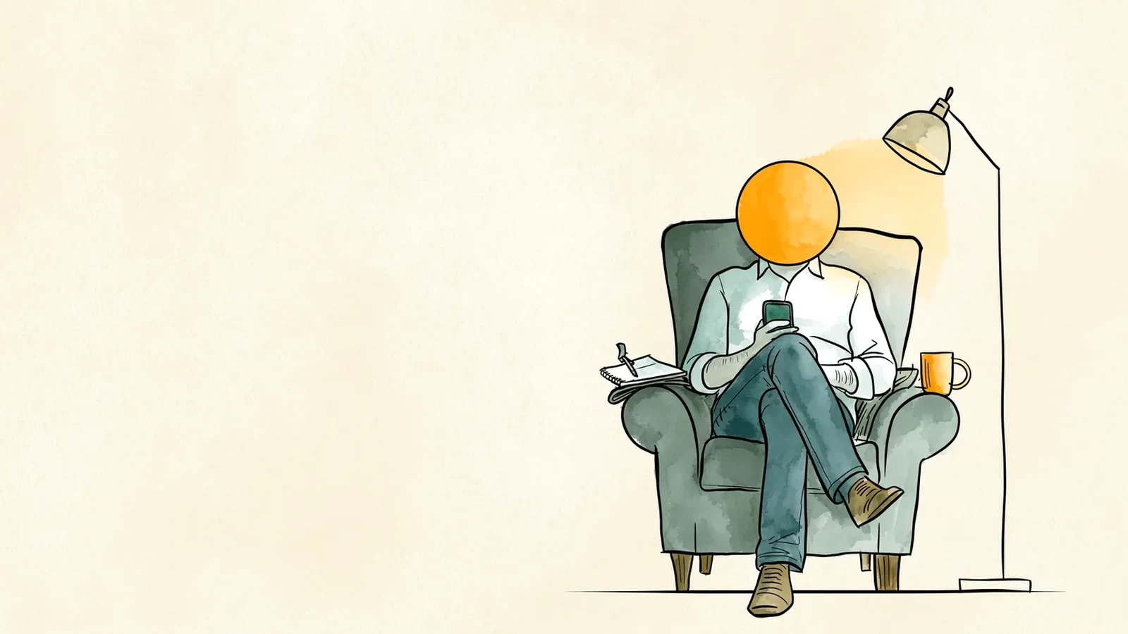 Man in an armchair with a notebook logging the nights her asthma is worse before her period