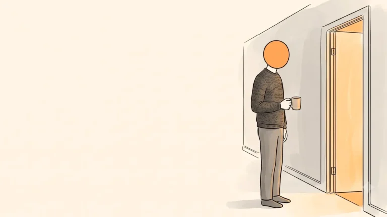 partner waiting quietly in the hallway with coffee, giving her space during a hard PMDD week at work