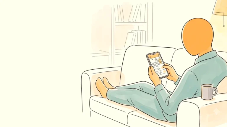 Man checking his phone on the couch in the evening, a long distance relationship check-in
