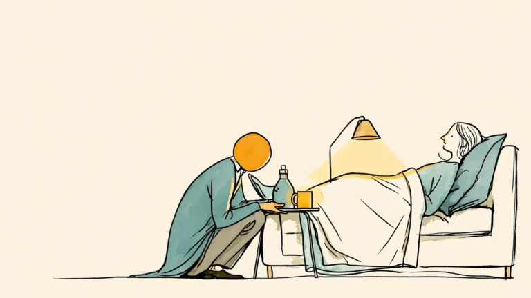 Partner bringing a tray during recovery from laparoscopy for endometriosis