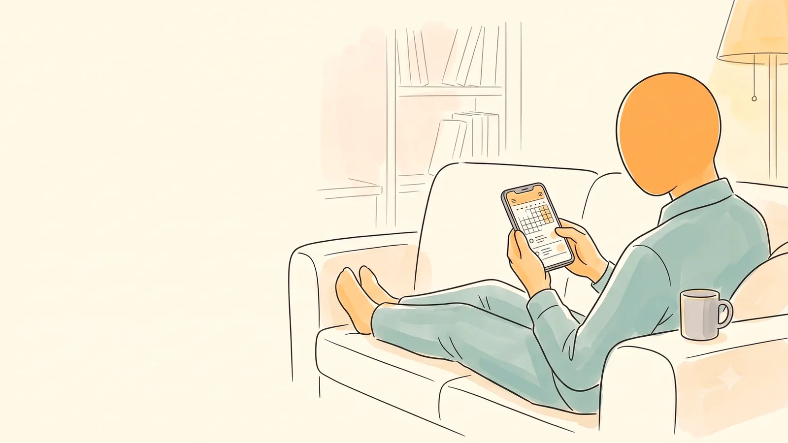 period tracking on birth control: checking a cycle app calendar on the couch