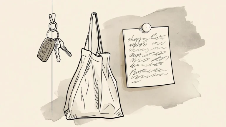 traveling on her period: bag and keys by the door