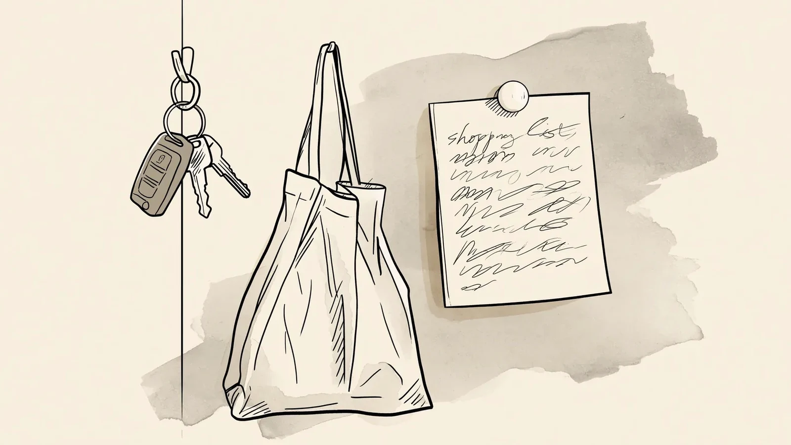 traveling on her period: bag and keys by the door