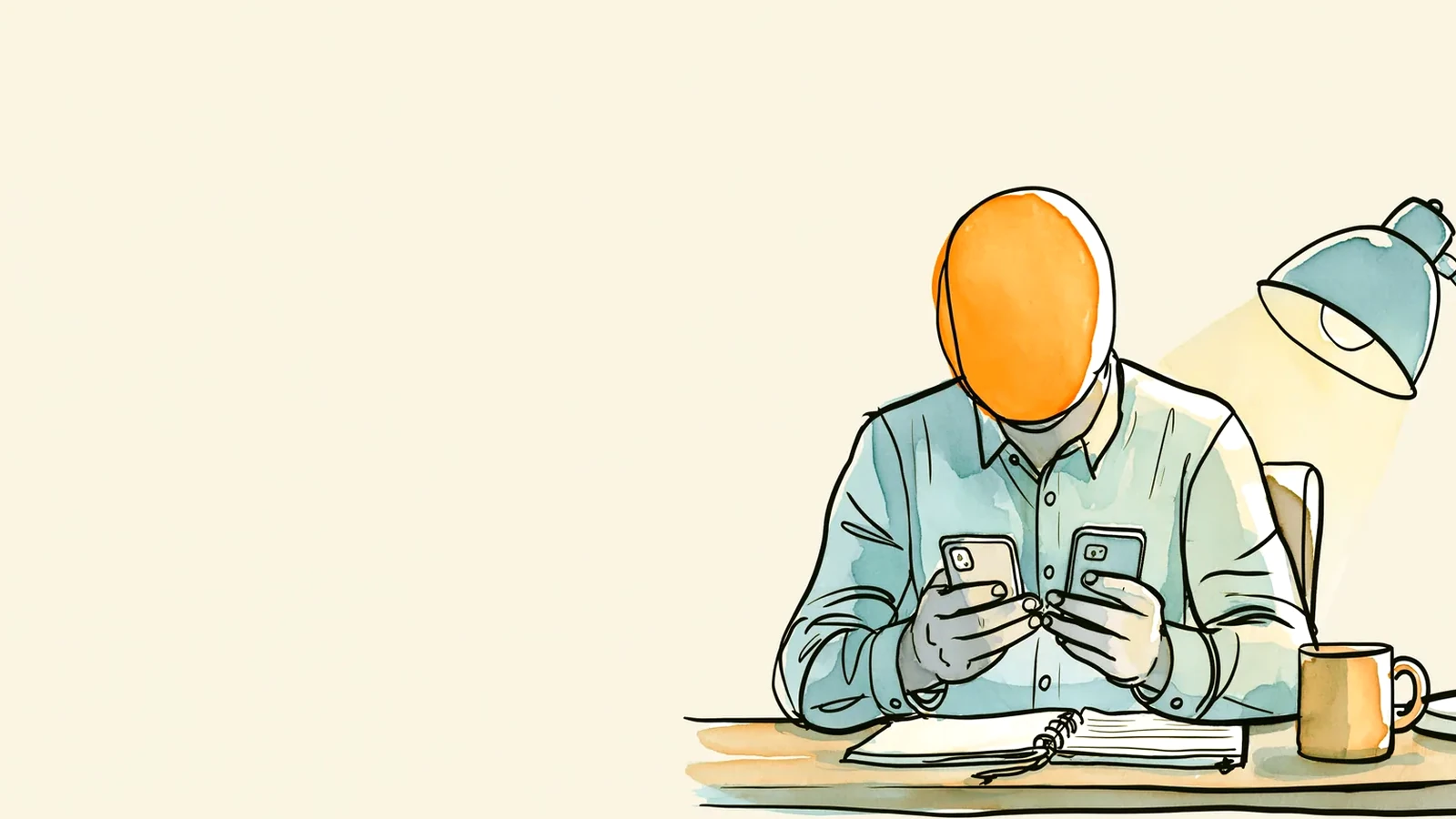 Period pain and work: a partner at a desk messaging in the morning
