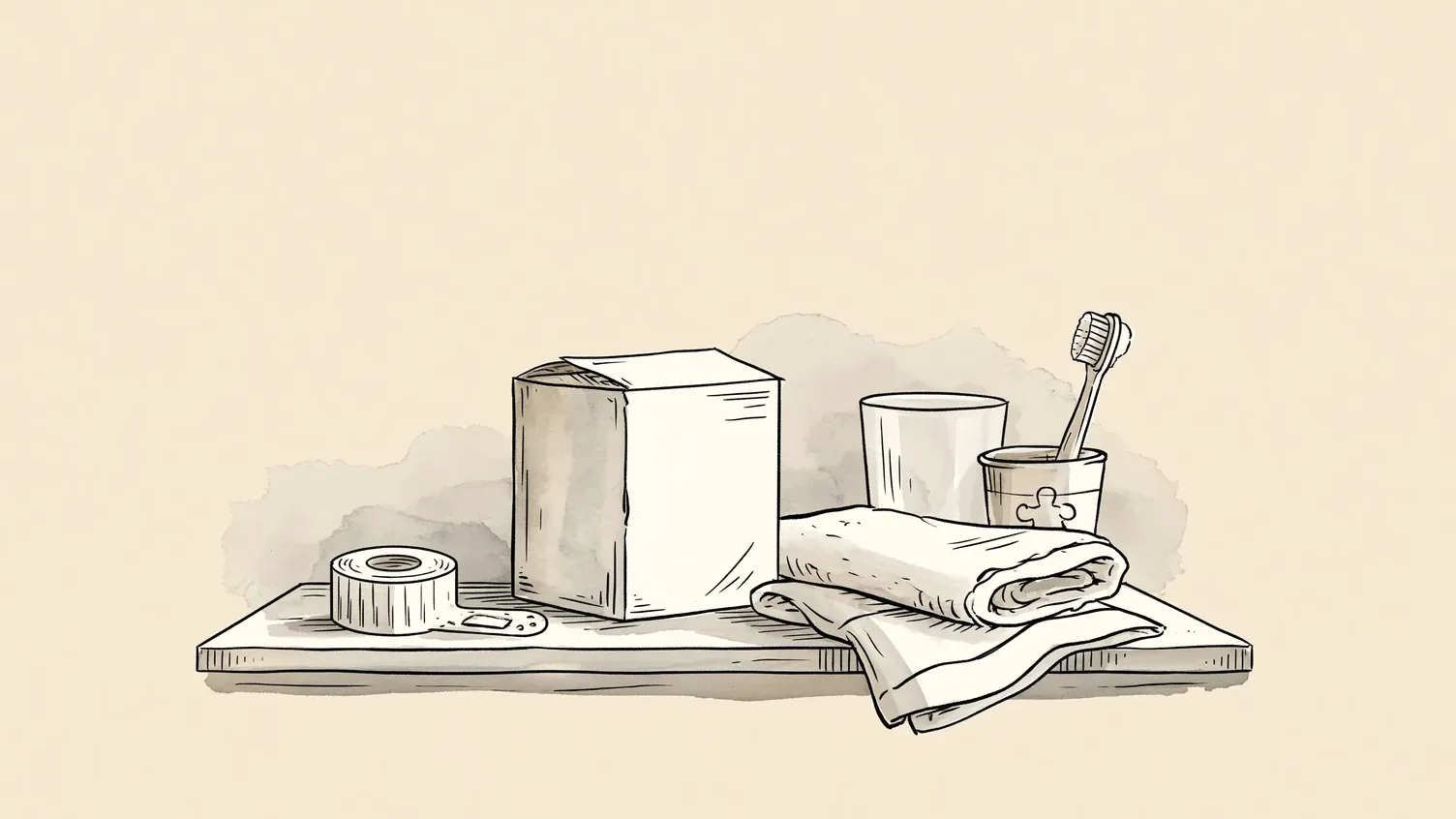 Bathroom shelf with supplies for keeping to a tampon change schedule