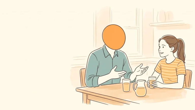 Dad and teenage daughter talking at the kitchen table about ADHD and periods