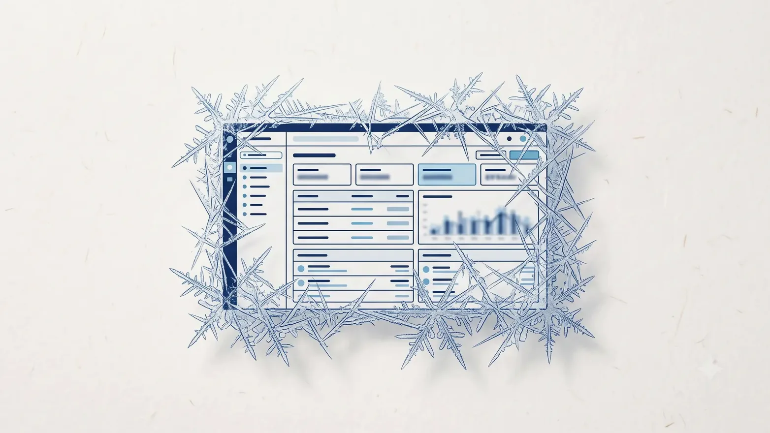 Frosted dashboard illustration of a flat tracking chart, representing an anovulatory cycle with no clear pattern