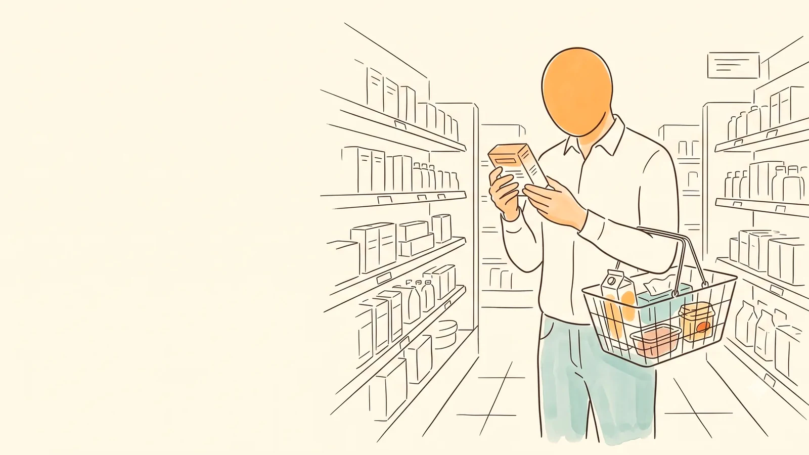 Man in a store aisle reading the label on a menstrual disc box