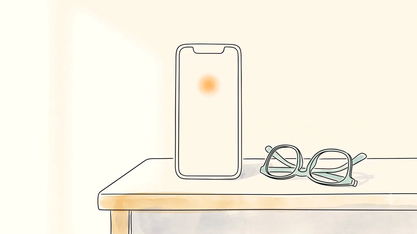 Phone and glasses on a nightstand during the two-week wait between PMS vs pregnancy symptoms and a test