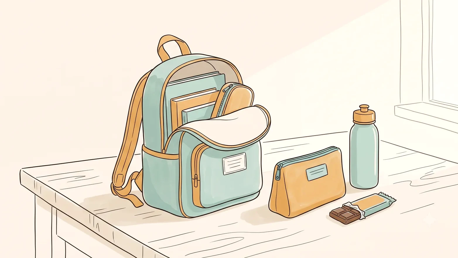 School backpack with a period kit packed the night before, planning for ADHD and periods