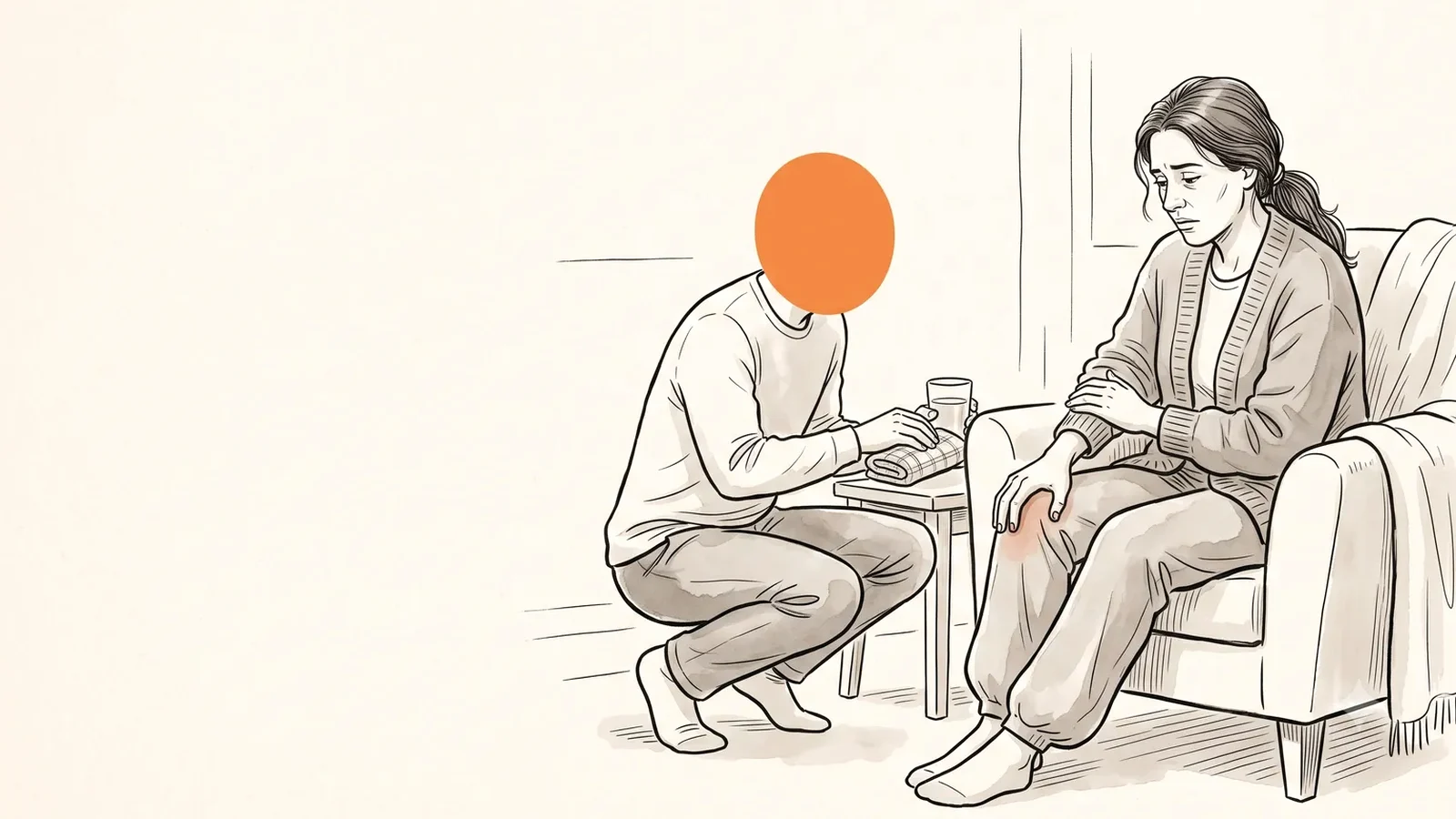 He kneels to hand her tea in the armchair, listening to what's behind jealousy before her period