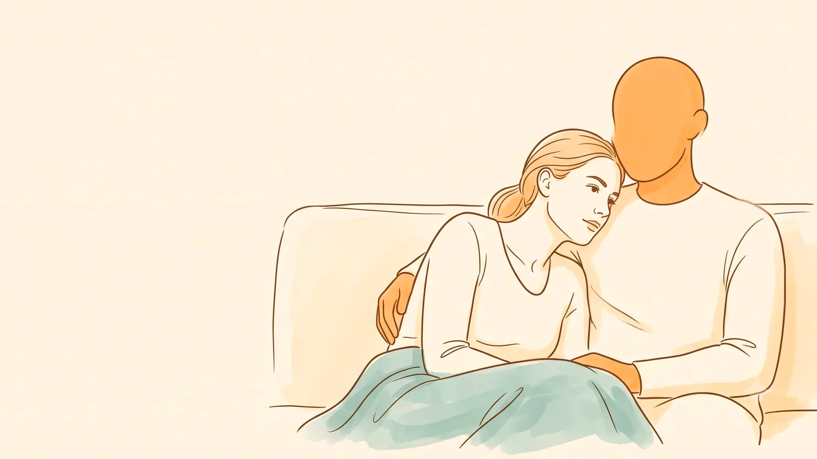 Partner resting beside their partner on the couch, supporting them through premenstrual exacerbation