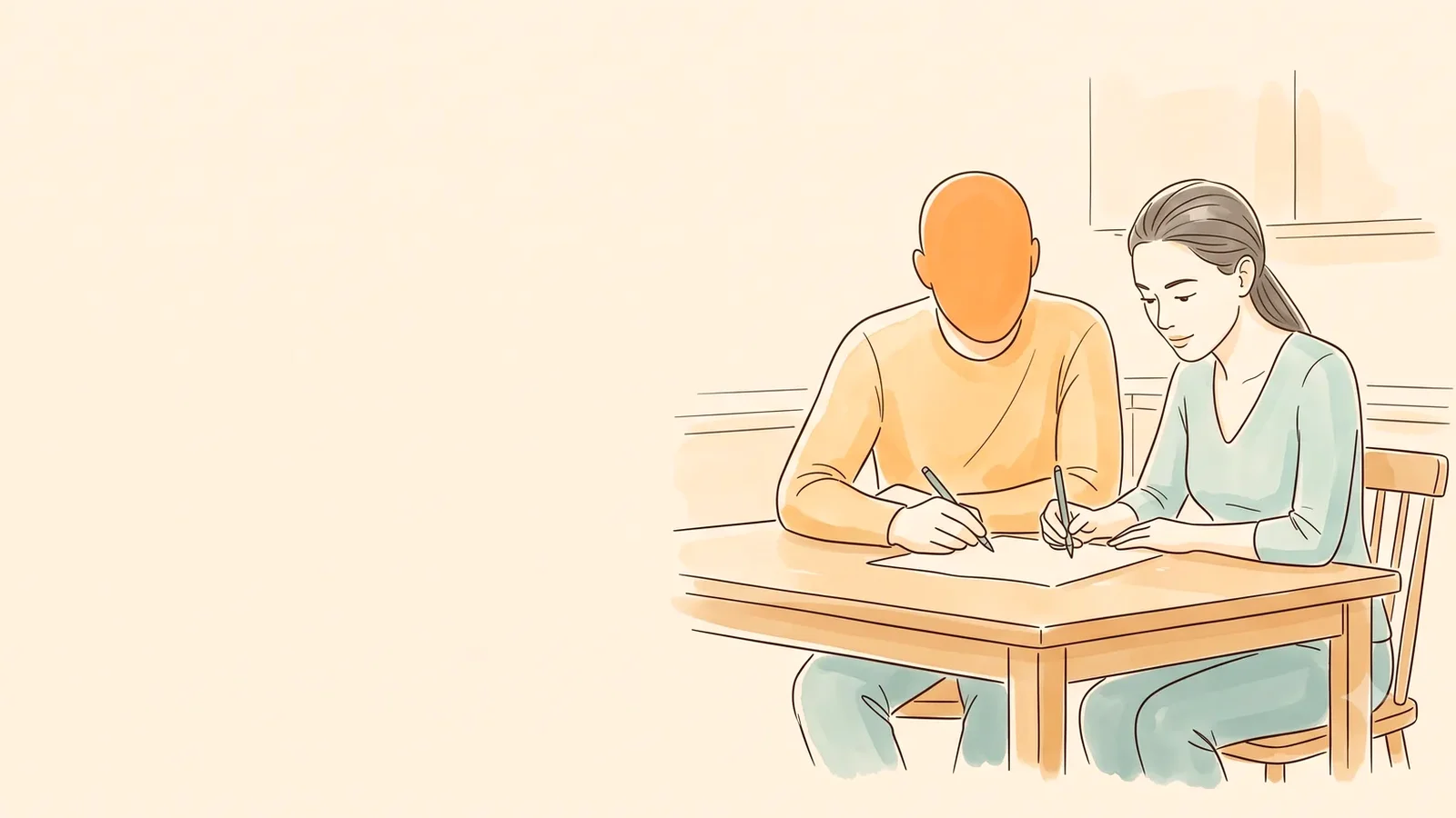 Couple planning together at a table, splitting birth control responsibility